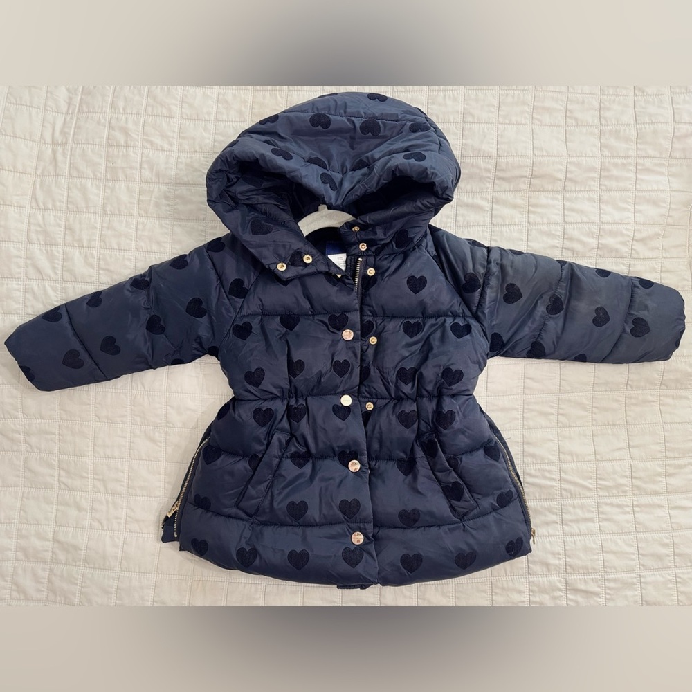 Jacadi Navy Heart Patterned Puffer Coat - Picture 7 of 14